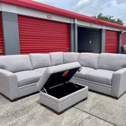 🏷OUTLET |  COSTCO Thomasville Langdon Fabric L-Shape Sectional with Storage Ottoman, Gray 💥