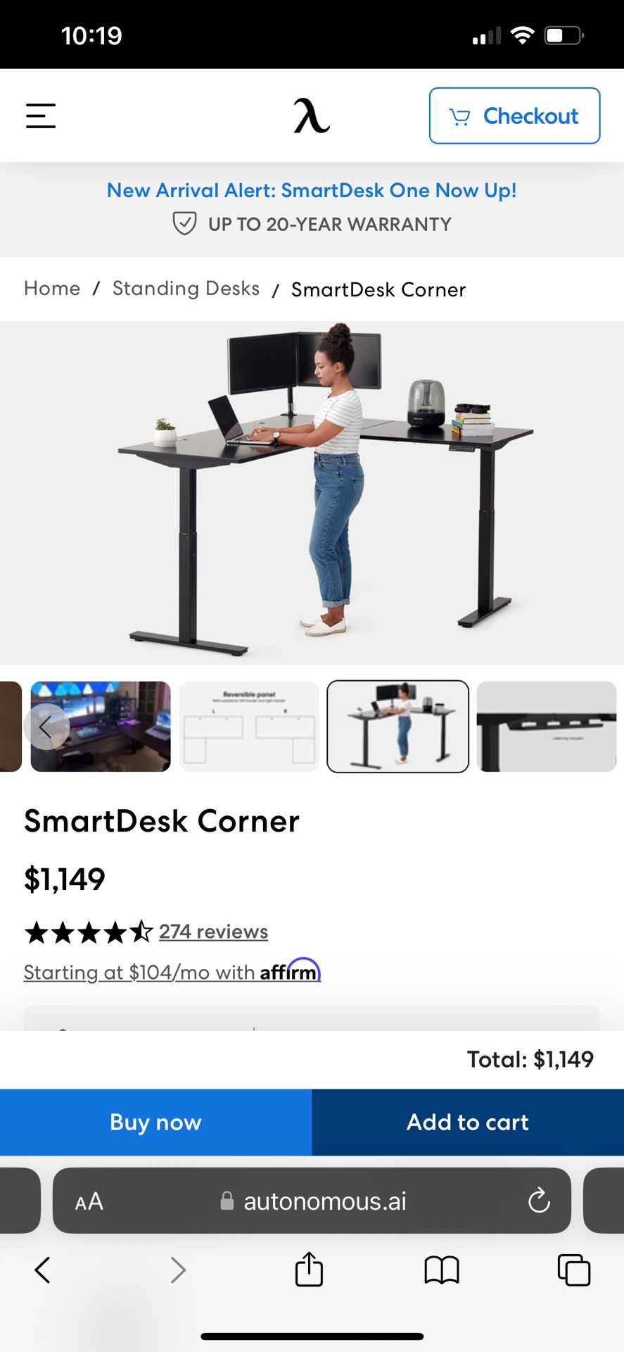 Autonomous SmartDesk Corner L shaped standing desk