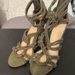 Olive Green Strappy Rope Heels 