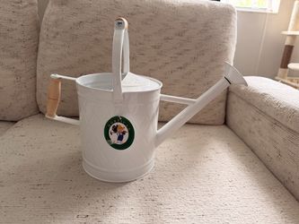 1 Gallon White Metal Watering Can with Wooden Handles Farmhouse Plant Water Can for Porch, Patio, and Indoor Decor