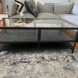 Crate & Barrel Glass And Metal Coffee Table With Storage