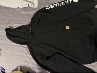 Black Carhartt K288 hoodie (like new) with white Carhartt logo on sleeve