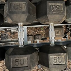 50lb Hex Rubber Dumbbell Set Weights 