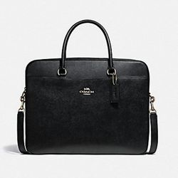Coach Crossgrain Black Leather Slim Laptop Computer Bag Briefcase NEW