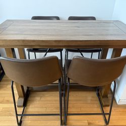 Rustic High Top Dining Table + 4 Bar Stools