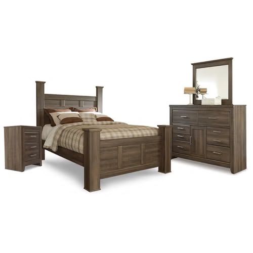 Ashley’s Furniture/Juararo Queen Poster Bed, Mattress,dresser, & Two Night Stands
