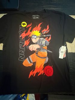 3XL Naruto black t-shirt with orange Naruto graphic and red flames, #anime #naruto