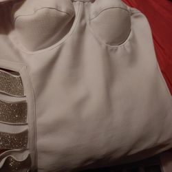 White Cut Out Side Dress With Diamonds