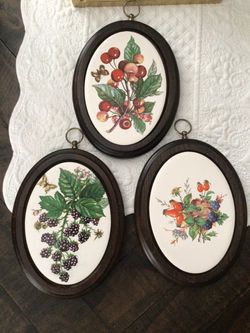 Set of 3 Oval Botanical Fruit Wall Plaques