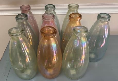 10 Iridescent Glass Jugs Vases Bottles $5 each or $35 for All
