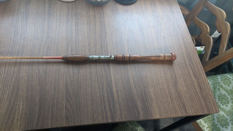 Vintage Wooden Handle Fishing Rod