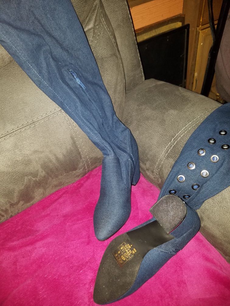 Thigh high denim boots size 8 new w/o box