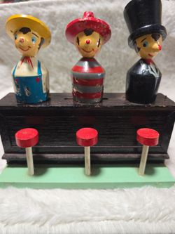 Vintage Wooden Clown Figures Toy Set