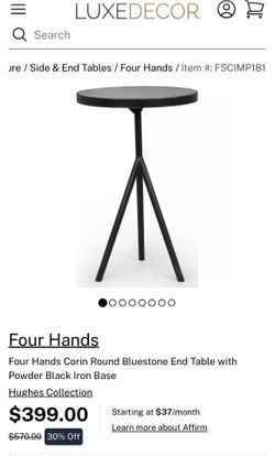 Brand New Four Hands Corin Round Bluestone End Table