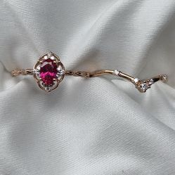 Solid 10k Rose Gold With Genuine Ruby And Moissanite Diamonds