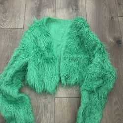 Halloween Costume Green Fur Jacket Size Adult Medium