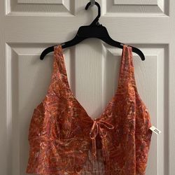 Brand New Coral Paisley Front Tie Top Size XL Juniors 