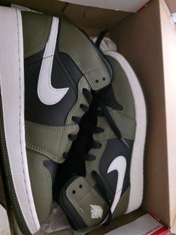 Air Jordan 1 Mid Olive Green Black Sneakers