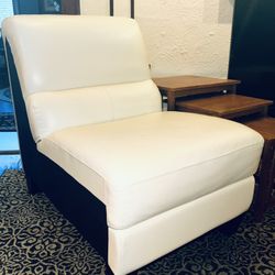 LEATHER ARMLESS ACCENT CHAIR STEEL SPRING CUSHION “ OPEN BOX “ UNUSED ORIGINALLY $799 SMOKE AND PET FREE ENVIRONMENT STORED - SEE PHOTOS FOR INFO - 