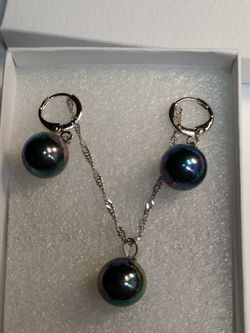 Black  Pearl set. 925 Sterling Silver