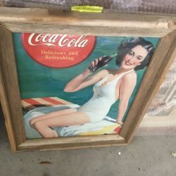 Coca Cola Art Work for Sale. One of a kind wooden frame great gift for an entry level Coke collector Great Gift