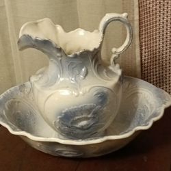 Rare Antique 1800's Crown M Pitcher And Water Basin