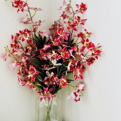 Glass Vase and Artificial Flowers