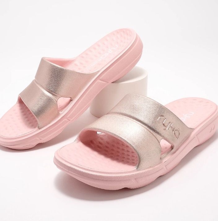 RYKA Sandals Ultimate Recovery Molded Restore Slide Rose Gold Pink Size 10 VGUC