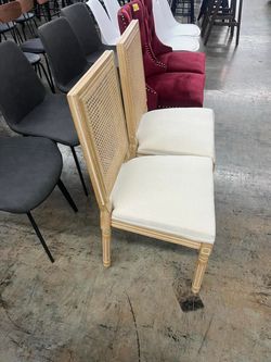 Dining Chairs with Square Rattan Backrest and Exquisitely Carved Solid Wood Frame (Set of 2)