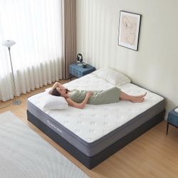 King Size Mattress, 12 Inch King Mattress, Hybrid Mattress In A Box With Independent Springs, Soft And Comfortable, Pressure Relief, CertiPUR-US Certi