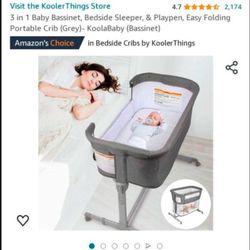 3 In 1 Baby Bassinet Bedside Sleeper & Playpen 