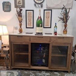Marble-Top Wine/Bar Cabinet w/ Wine Enthusiast Wine Fridge