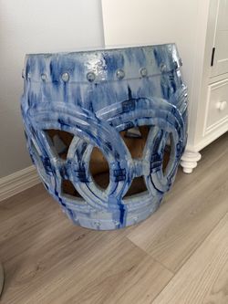 Large 21" Emissary Ceramic Garden Stool - Marine Blue Drip Glaze