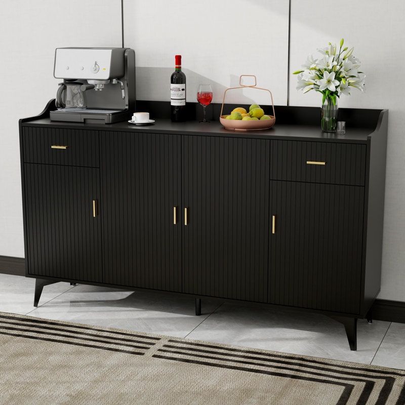 Cadyn 63"W Black Accent Storage Cabinet with Door,Drawer and Adjustable Shelf,Buffet Cabinet