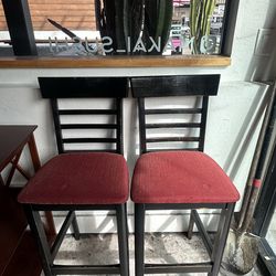 Two wood bar high chairs