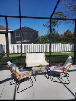 4 Piece Boho Outdoor Patio Set Cream Cushions 