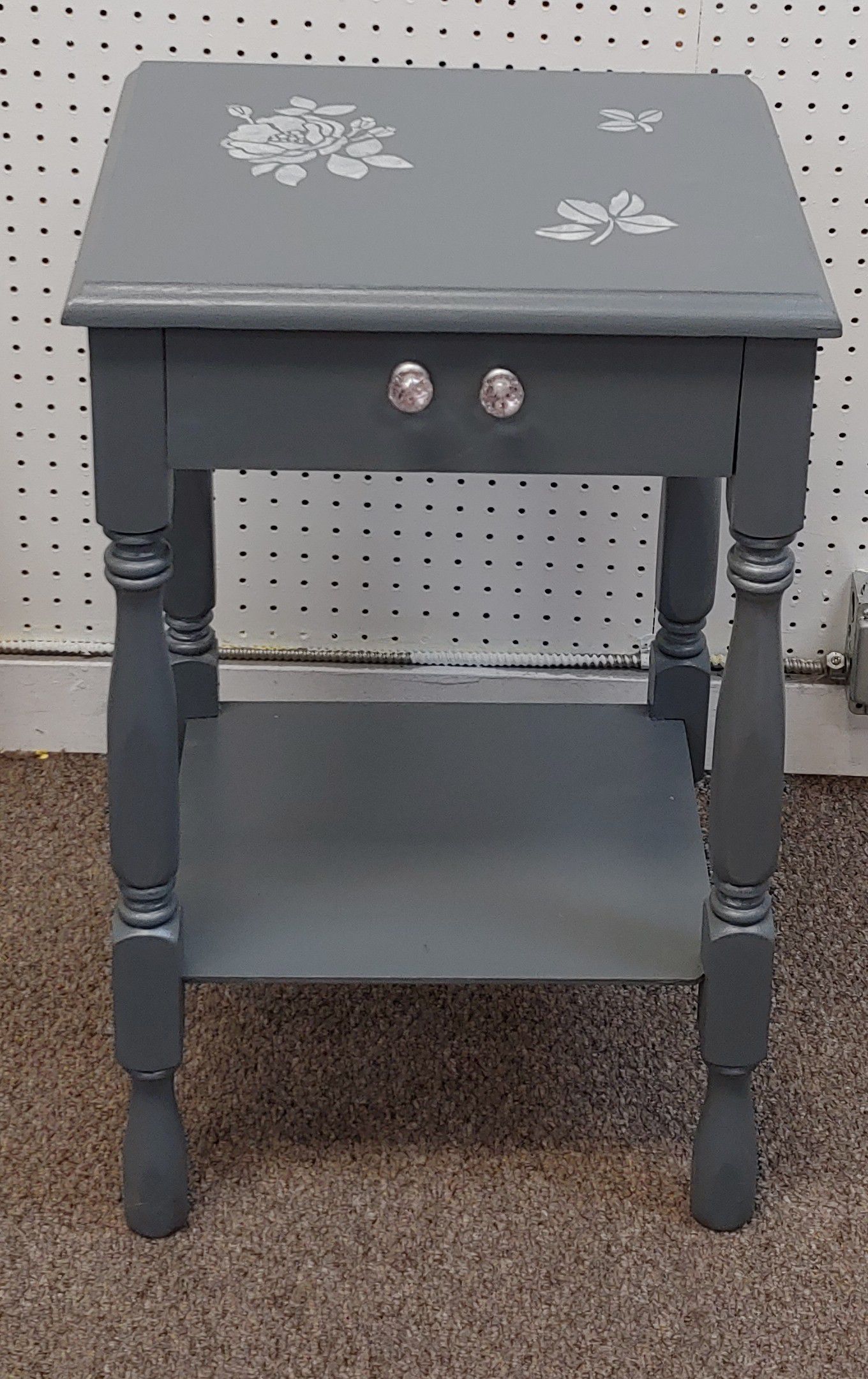Solid Wood Gray Side Table