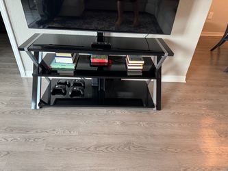 Black Glass and Metal TV Stand
