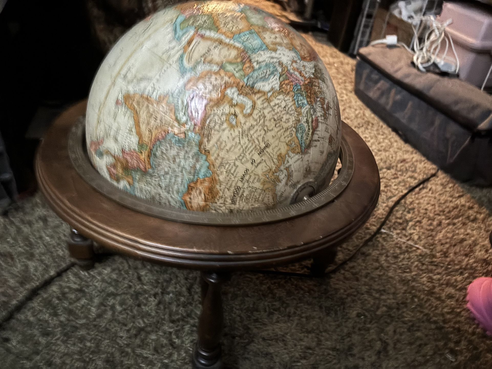 Vintage Replogle Raised Topography 12” Globe W/ Wooden Stand