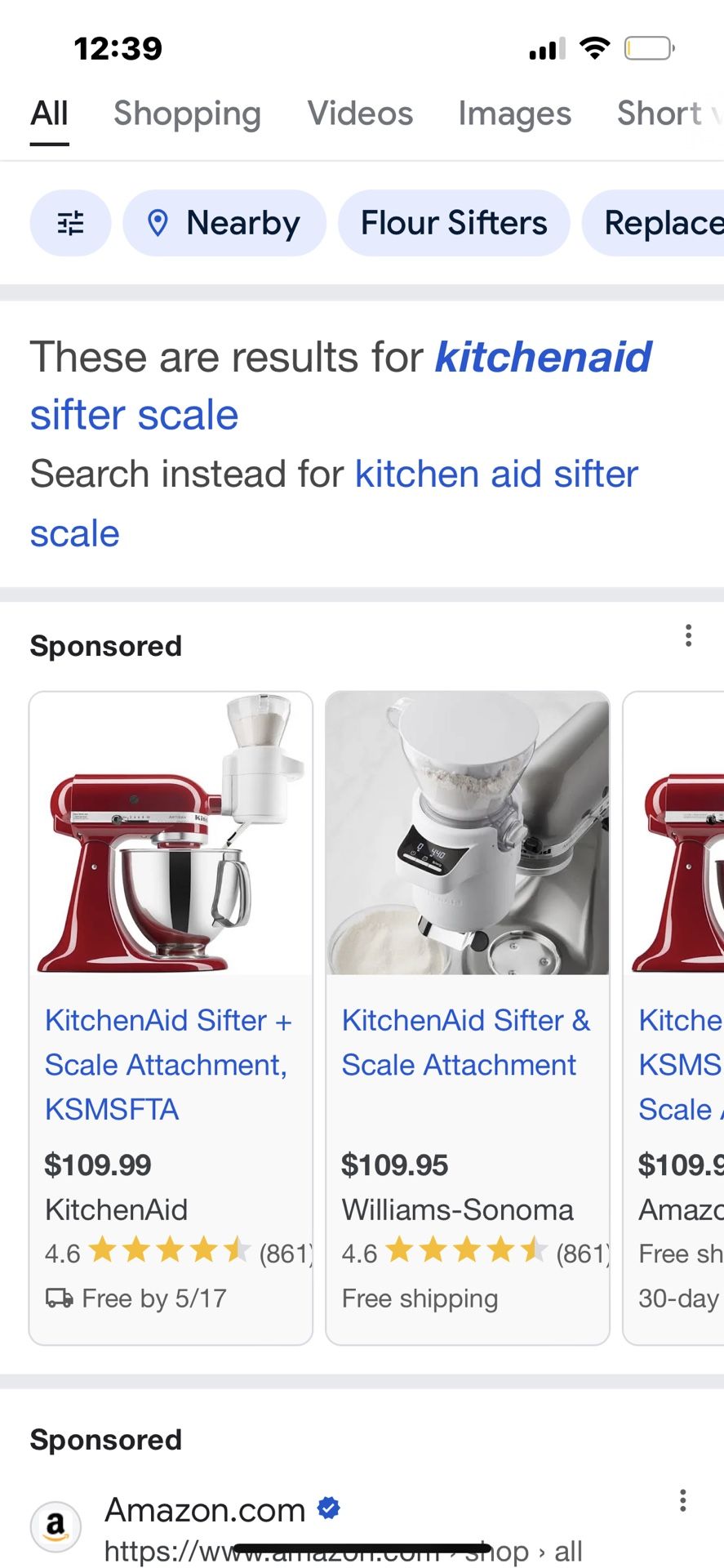 KitchenAid KSMSFTA Sifter + Scale Attachment, 4 Cup, White