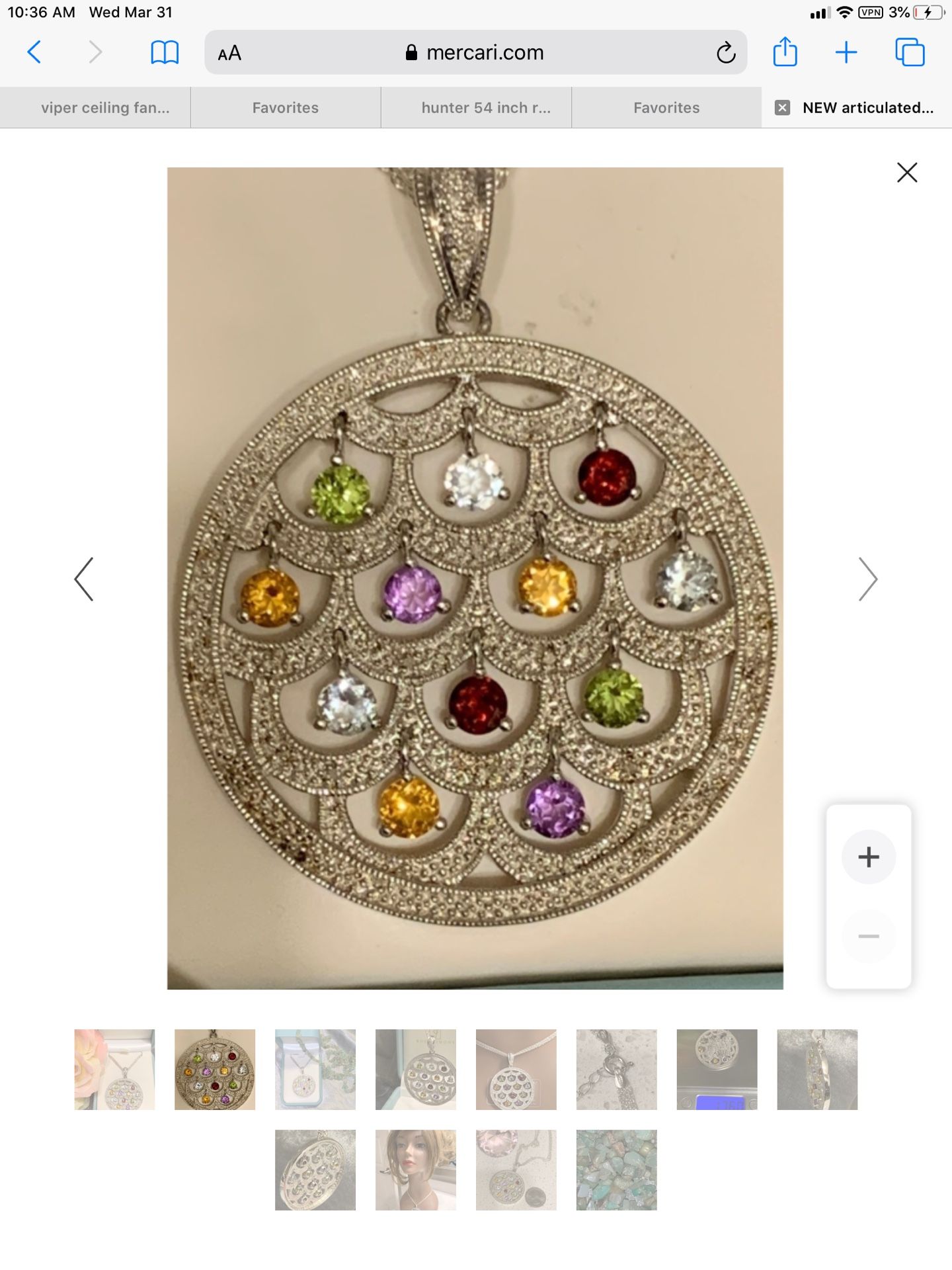 designer rare find ! articulated GEMSTONES ~ Pave set DIAMONDS medallion / slide NOS