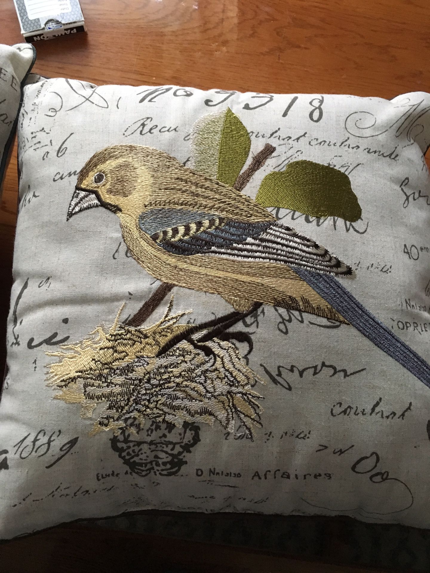 Gold and Blue Embroidered Throw Pillows