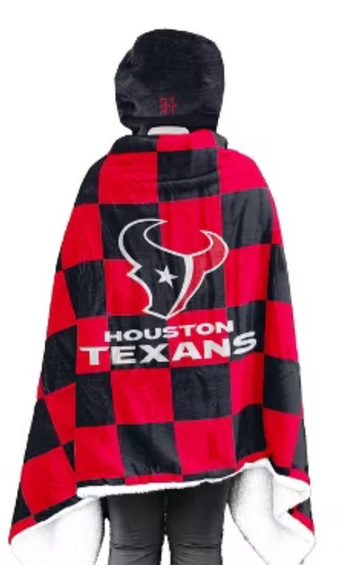 Houston Texans Youth Pegasus.Checkered Sherpa Bloncho Hoodie.