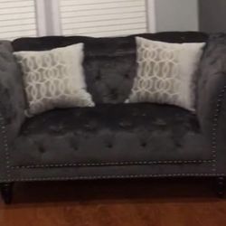 Gray Tufted Loveseat & Sofa Set