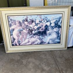 Cherubs Floral Renaissance Art Paint Gold Framed