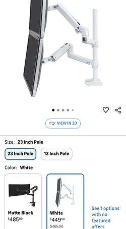 Ergotron – LX Vertical Stacking Dual Monitor Arm, VESA Desk Mount – for 2 Monitors Up to 40 Inches, 7 to 22 lbs Each – Tall Pole, White