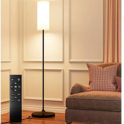 LED Floor Lamp for Living Room, Dimmable Standing Lamps with Foot Switch,Remote Custom Color Temperature Black Pole Lamp with Lampshade,12W Led Bulb T