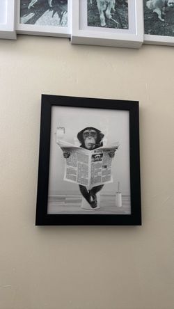 Framed Monkey Reading Newspaper Print