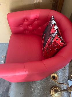 Red Faux Leather Tufted Accent Chair