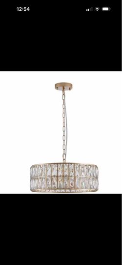 HKMGT 6-light Gold Crystal Drum Chandelier, No Bulbs Included